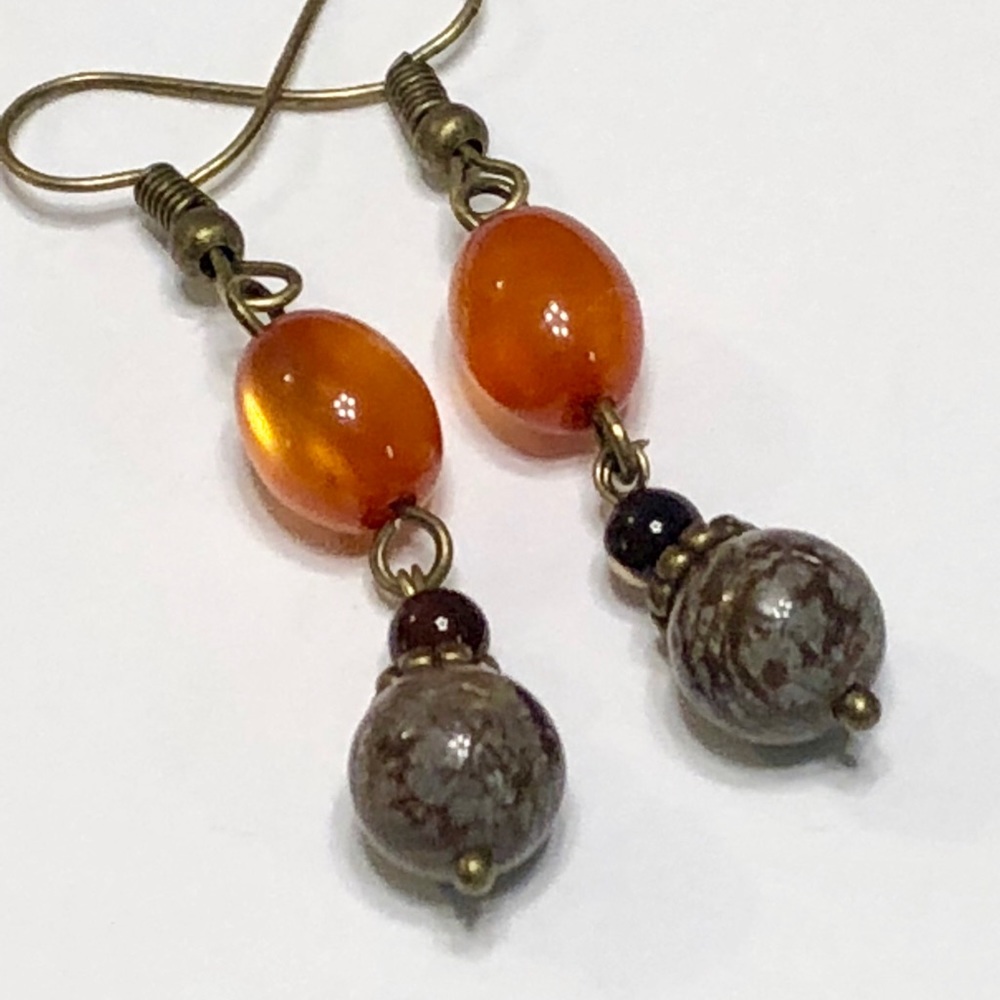 Orange Cappuccino Jasper Earrings - Picture 4 of 5